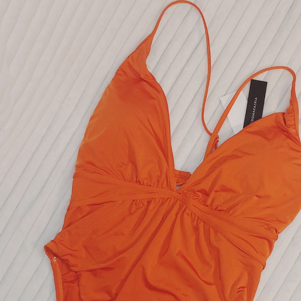 BCBGMAXAZRIA Orange Plunging One Piece - Picture 3 of 5